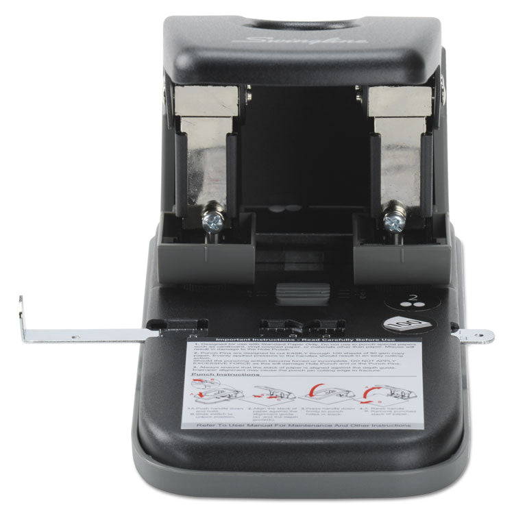 Swingline® 100-Sheet High Capacity Two-Hole Punch, Fixed Centers, 9/32" Holes, Black/Gray (SWI74190)