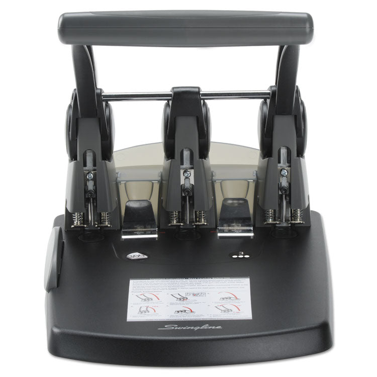 Swingline® 300-Sheet Extra High-Capacity Three-Hole Punch, 9/32" Holes, Black/Gray (SWI74194)