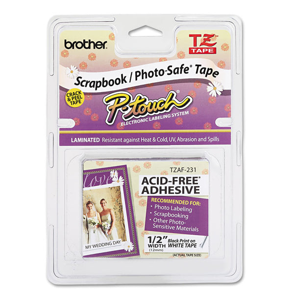 Brother P-Touch® TZ Photo-Safe Tape Cartridge for P-Touch Labelers, 0.47" x 26.2 ft, Black on White (BRTTZEAF231)