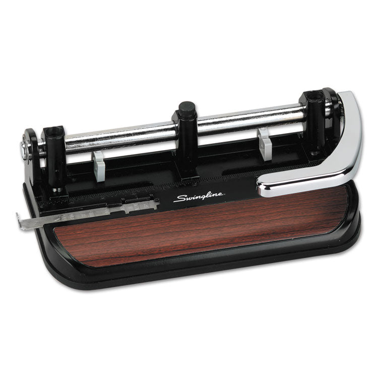 Swingline® 40-Sheet Accented Heavy-Duty Lever Action Two- to Seven-Hole Punch, 11/32" Holes, Black/Woodgrain (SWI74400)