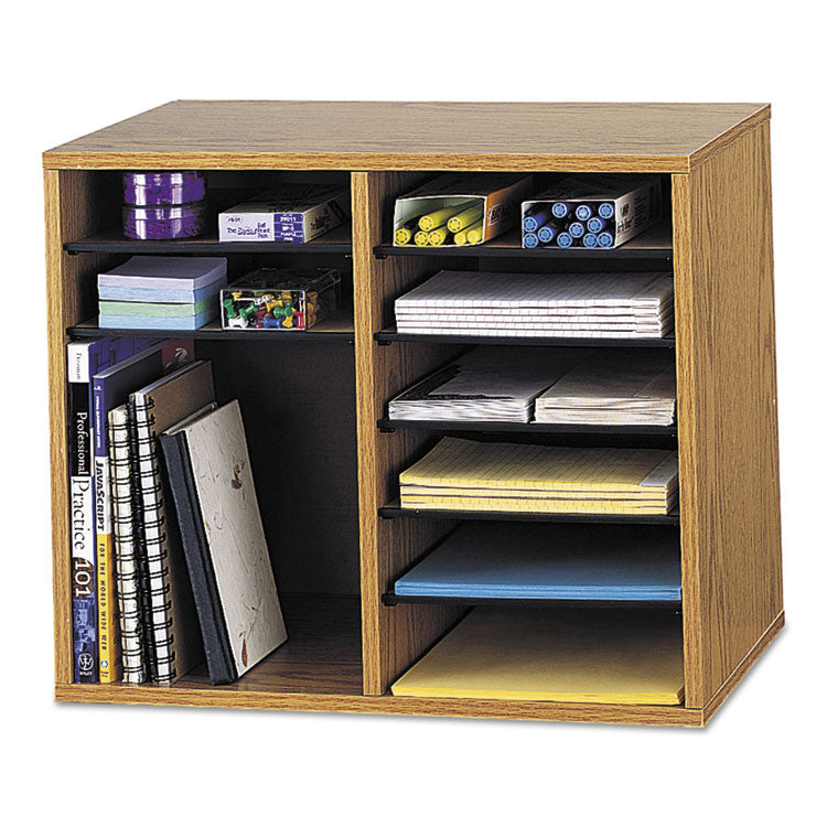 Safco® Wood/Fiberboard Literature Sorter, 12 Compartments, 19.63 x 11.88 x 16.13, Oak (SAF9420MO) Each