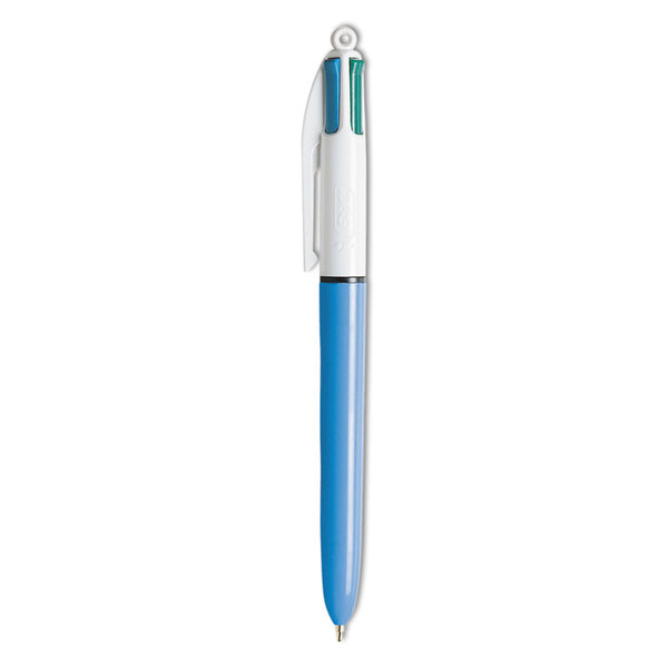 BIC® 4-Color Multi-Function Ballpoint Pen, Retractable, Medium 1 mm, Black/Blue/Green/Red Ink, Blue/White Barrel (BICMM11)