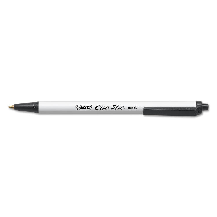 BIC® Clic Stic Ballpoint Pen Value Pack, Retractable, Medium 1 mm, Black Ink, White Barrel, 24/Pack (BICCSM241BK)