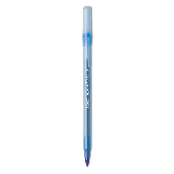 BIC® Round Stic Xtra Precision Ballpoint Pen, Stick, Fine 0.8 mm, Blue Ink, Translucent Blue Barrel, Dozen (BICGSF11BE)