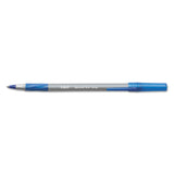 BIC® Round Stic Grip Xtra Comfort Ballpoint Pen, Stick, Fine 0.8 mm, Blue Ink, Gray/Blue Barrel, Dozen (BICGSFG11BE)