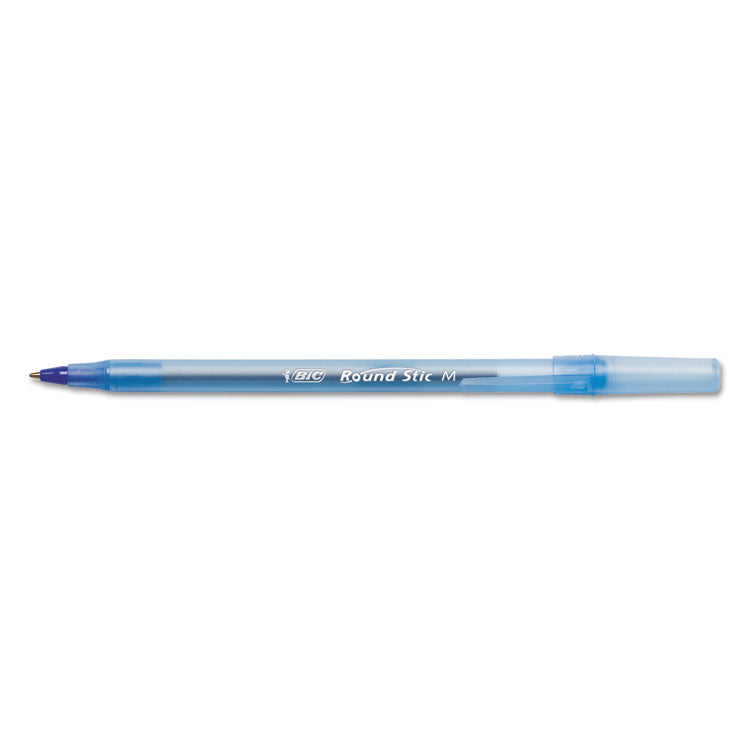 BIC® Round Stic Xtra Life Ballpoint Pen, Stick, Medium 1 mm, Blue Ink, Translucent Blue Barrel, Dozen (BICGSM11BE)