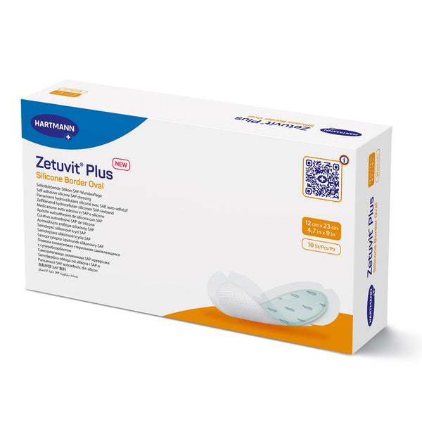 Zetuvit® Plus Silicone Border Super Absorbent Dressing Silicone Adhesive 4.7 X 9 Inch Oval (1235834_EA) 1/EA