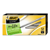 BIC® Round Stic Xtra Life Ballpoint Pen, Stick, Medium 1 mm, Black Ink, Translucent Black Barrel, Dozen (BICGSM11BK)