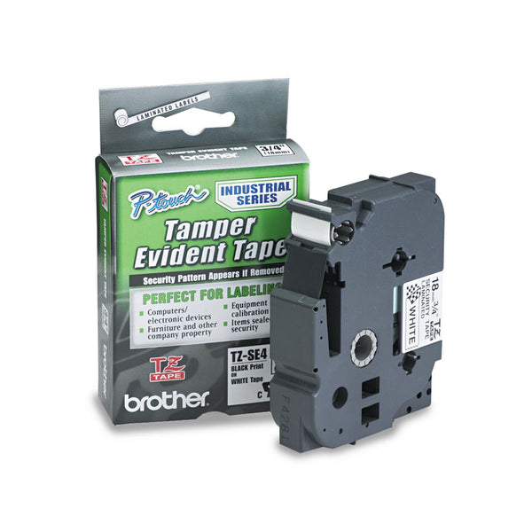 Brother P-Touch® TZ Security Tape Cartridge for P-Touch Labelers, 0.7" x 26.2 ft, Black on White (BRTTZESE4)