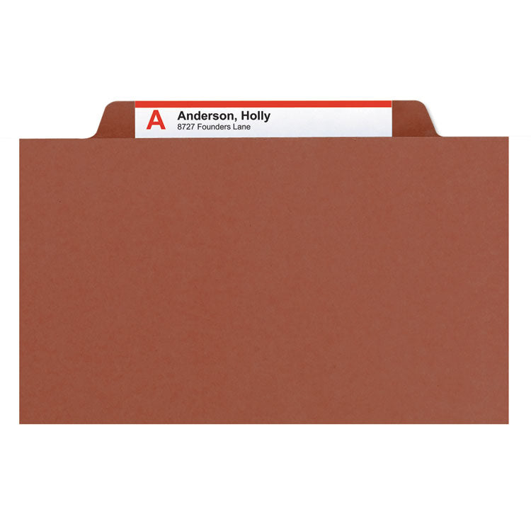 Smead™ Recycled Pressboard Classification Folders, 2" Expansion, 2 Dividers, 6 Fasteners, Legal Size, Red Exterior, 10/Box (SMD19023)