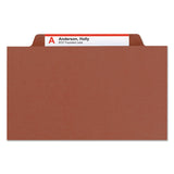 Smead™ Pressboard Classification Folders, Four SafeSHIELD Fasteners, 2/5-Cut Tabs, 1 Divider, Legal Size, Red, 10/Box (SMD18775)