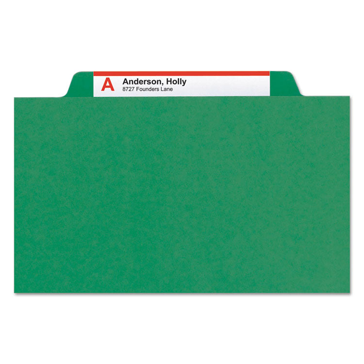 Smead™ Eight-Section Pressboard Top Tab Classification Folders, Eight SafeSHIELD Fasteners, 3 Dividers, Legal Size, Green, 10/Box (SMD19097)