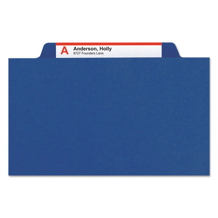 Smead™ Four-Section Pressboard Top Tab Classification Folders, Four SafeSHIELD Fasteners, 1 Divider, Legal Size, Dark Blue, 10/Box (SMD18732)