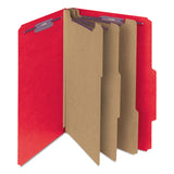 Smead™ Eight-Section Pressboard Top Tab Classification Folders, 8 SafeSHIELD Fasteners, 3 Dividers, Letter Size, Bright Red, 10/Box (SMD14095)