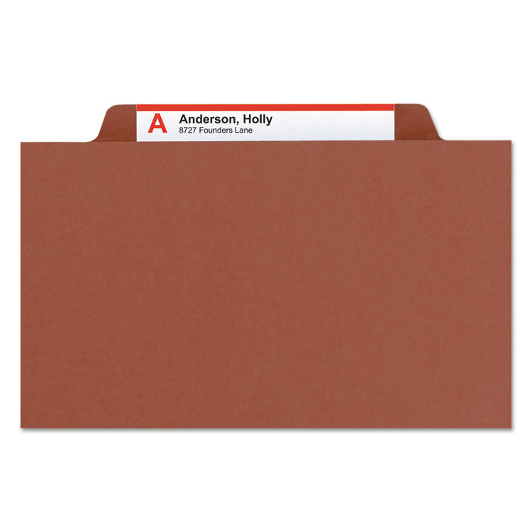 Smead™ Pressboard Classification Folders, Six SafeSHIELD Fasteners, 2/5-Cut Tabs, 2 Dividers, Legal Size, Red, 10/Box (SMD19075)