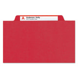 Smead™ Eight-Section Pressboard Top Tab Classification Folders, 8 SafeSHIELD Fasteners, 3 Dividers, Legal Size, Bright Red, 10/Box (SMD19095)