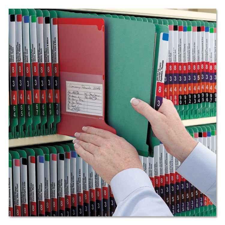 Smead™ End Tab Pressboard Classification Folders, Six SafeSHIELD Fasteners, 2" Expansion, 2 Dividers, Legal Size, Green, 10/Box (SMD29785)
