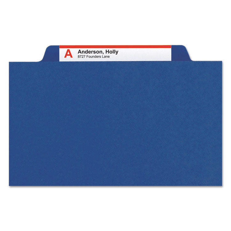 Smead™ Eight-Section Pressboard Top Tab Classification Folders, 8 SafeSHIELD Fasteners, 3 Dividers, Legal Size, Dark Blue, 10/Box (SMD19096)