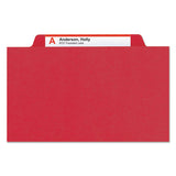 Smead™ Eight-Section Pressboard Top Tab Classification Folders, 8 SafeSHIELD Fasteners, 3 Dividers, Letter Size, Bright Red, 10/Box (SMD14095)