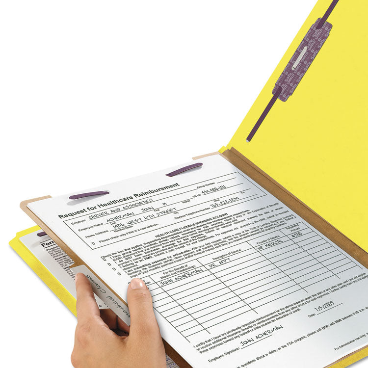Smead™ Four-Section Pressboard Top Tab Classification Folders, Four SafeSHIELD Fasteners, 1 Divider, Letter Size, Yellow, 10/Box (SMD13734) Each