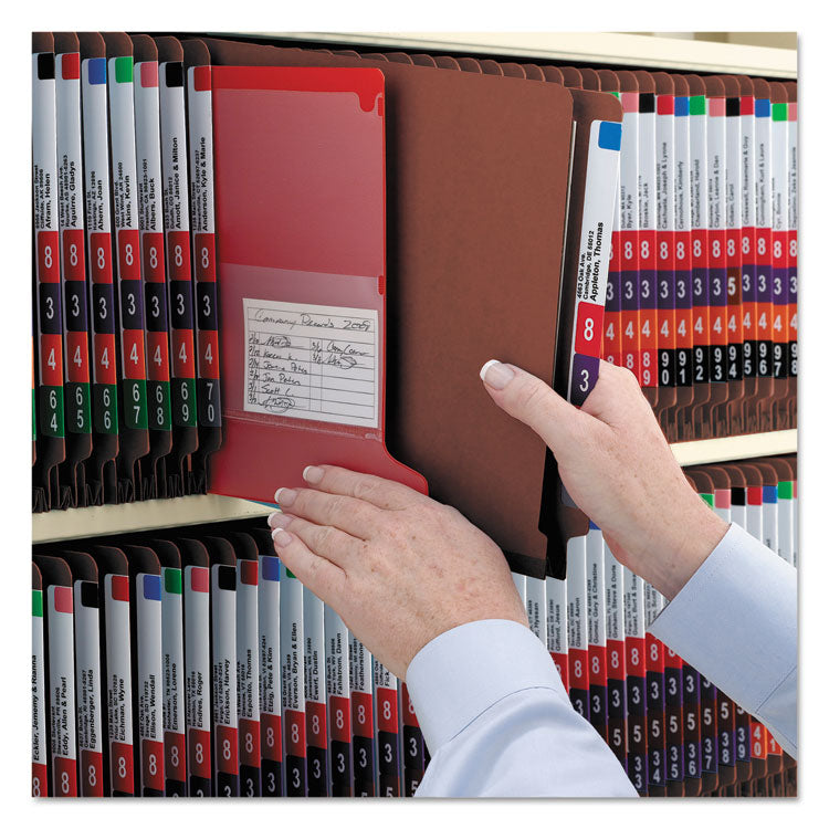 Smead™ End Tab Pressboard Classification Folders, Six SafeSHIELD Fasteners, 2" Expansion, 2 Dividers, Letter Size, Red, 10/Box (SMD26860)