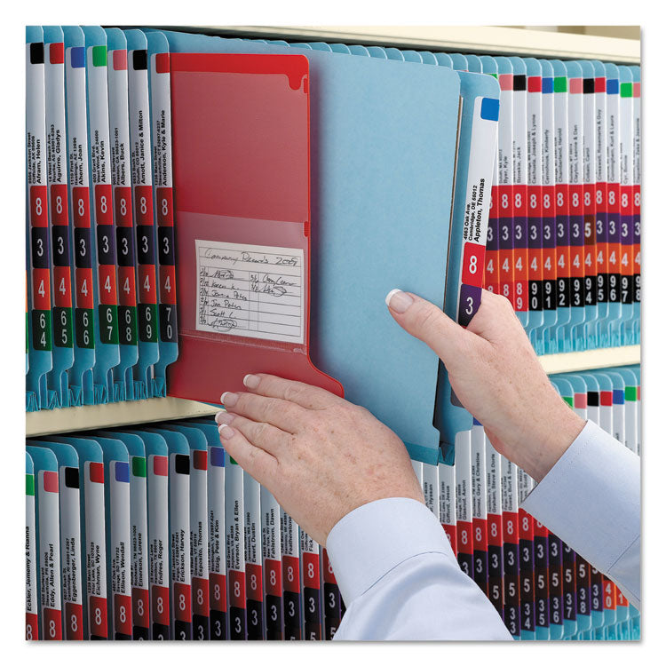 Smead™ End Tab Pressboard Classification Folders, Six SafeSHIELD Fasteners, 2" Expansion, 2 Dividers, Letter Size, Blue, 10/Box (SMD26781)