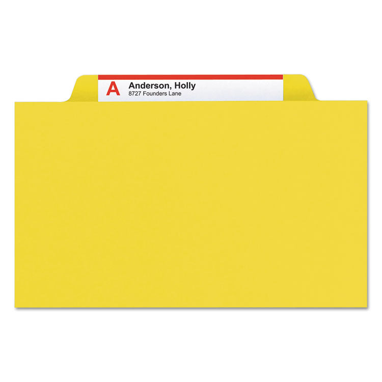 Smead™ Eight-Section Pressboard Top Tab Classification Folders, Eight SafeSHIELD Fasteners, 3 Dividers, Letter Size, Yellow, 10/Box (SMD14098)