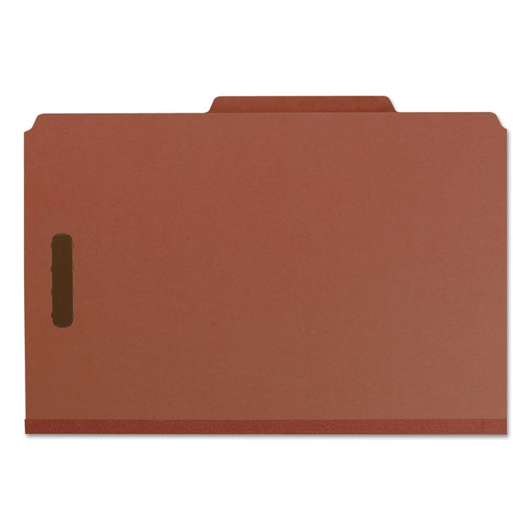 Smead™ Recycled Pressboard Classification Folders, 2" Expansion, 2 Dividers, 6 Fasteners, Legal Size, Red Exterior, 10/Box (SMD19023)