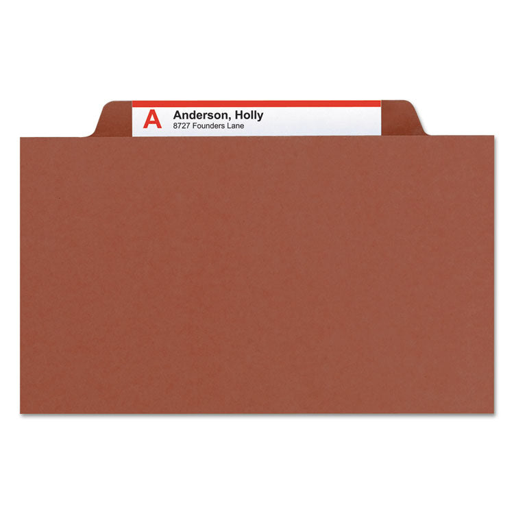 Smead™ Recycled Pressboard Classification Folders, 2" Expansion, 1 Divider, 4 Fasteners, Letter Size, Red Exterior, 10/Box (SMD13724)