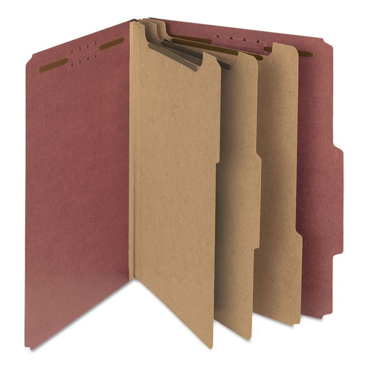 Smead™ Recycled Pressboard Classification Folders, 3" Expansion, 3 Dividers, 8 Fasteners, Letter Size, Red Exterior, 10/Box (SMD14099)