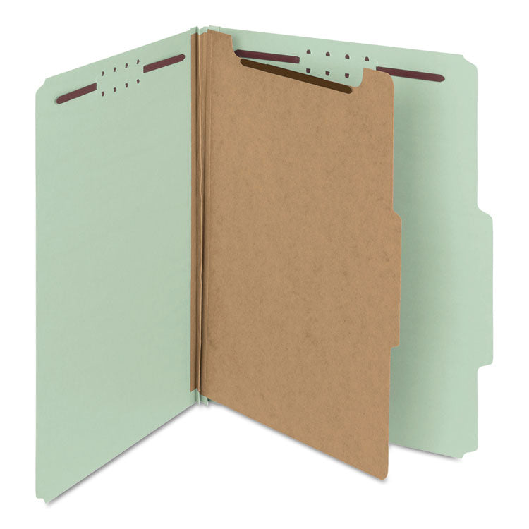 Smead™ Recycled Pressboard Classification Folders, 2" Expansion, 1 Divider, 4 Fasteners, Letter Size, Gray-Green, 10/Box (SMD13723)