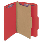 Smead™ Four-Section Pressboard Top Tab Classification Folders, Four SafeSHIELD Fasteners, 1 Divider, Legal Size, Bright Red, 10/Box (SMD18731)
