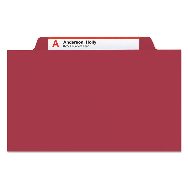 Smead™ Top Tab Classification Folders, Four SafeSHIELD Fasteners, 2" Expansion, 1 Divider, Letter Size, Red Exterior, 10/Box (SMD13703)
