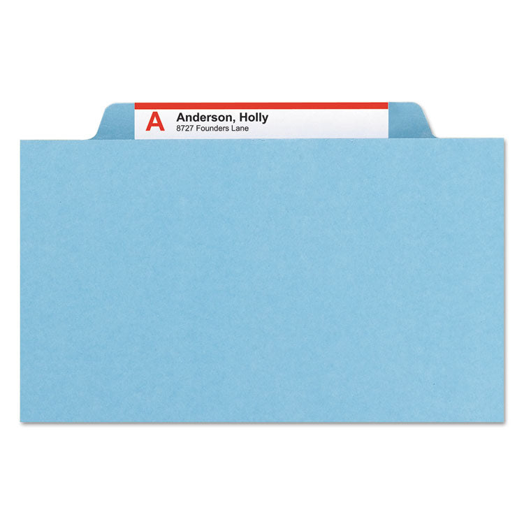 Smead™ Eight-Section Pressboard Top Tab Classification Folders, Eight SafeSHIELD Fasteners, 3 Dividers, Legal Size, Blue, 10/Box (SMD19094)