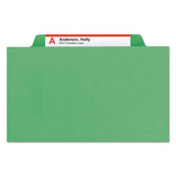 Smead™ Top Tab Classification Folders, Six SafeSHIELD Fasteners, 2" Expansion, 2 Dividers, Letter Size, Green Exterior, 10/Box (SMD14002)