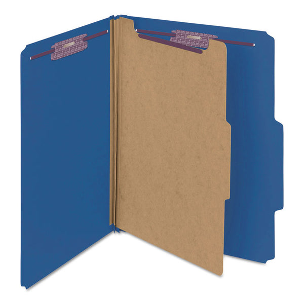 Smead™ Four-Section Pressboard Top Tab Classification Folders, Four SafeSHIELD Fasteners, 1 Divider, Letter Size, Dark Blue, 10/Box (SMD13732)
