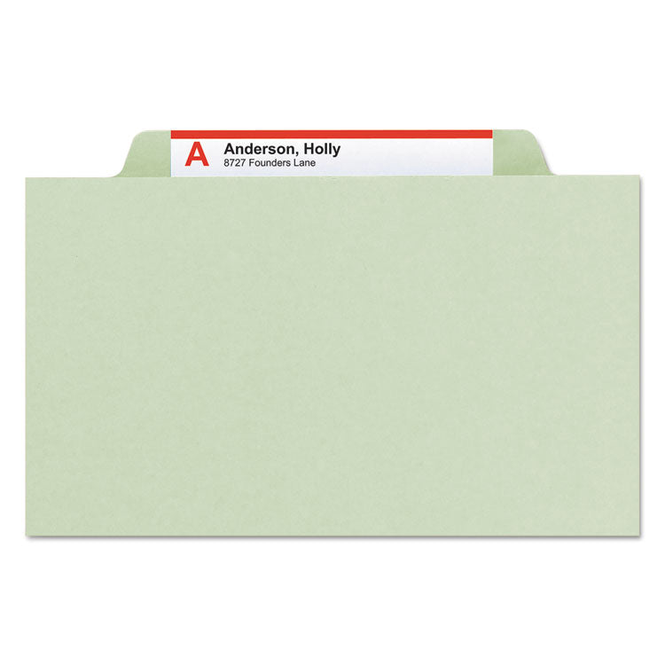 Smead™ Recycled Pressboard Classification Folders, 2" Expansion, 1 Divider, 4 Fasteners, Legal Size, Gray-Green, 10/Box (SMD18722)