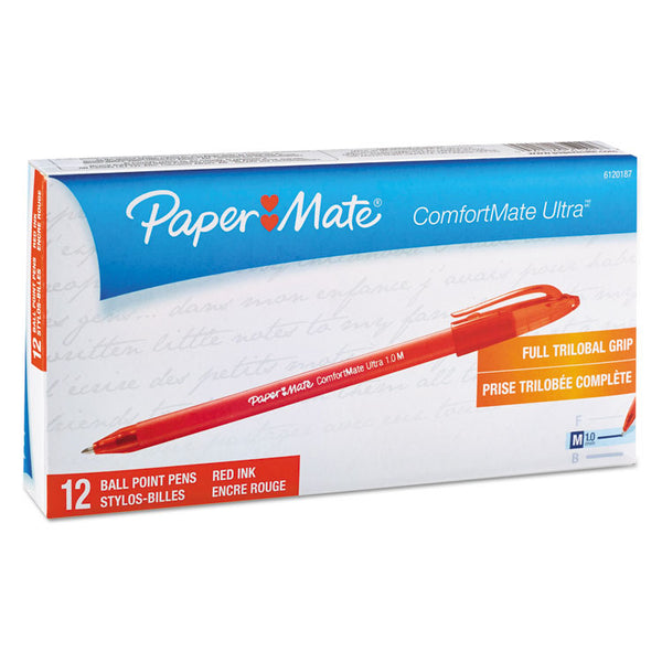 Paper Mate® ComfortMate Ultra Ballpoint Pen, Stick, Medium 1 mm, Red Ink, Red Barrel, Dozen (PAP6120187)