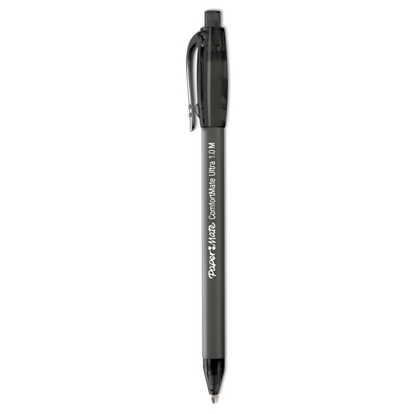 Paper Mate® ComfortMate Ultra Ballpoint Pen, Retractable, Fine 0.8 mm, Black Ink, Black Barrel, Dozen (PAP6380187)