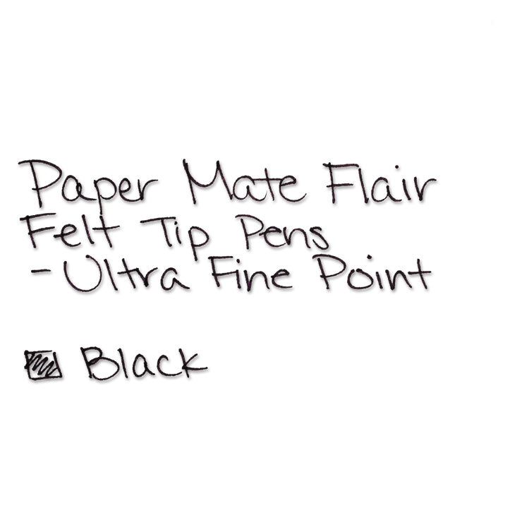 Paper Mate® Flair Felt Tip Porous Point Pen, Stick, Extra-Fine 0.4 mm, Black Ink, Gray/Black Barrel, Dozen (PAP8330152)