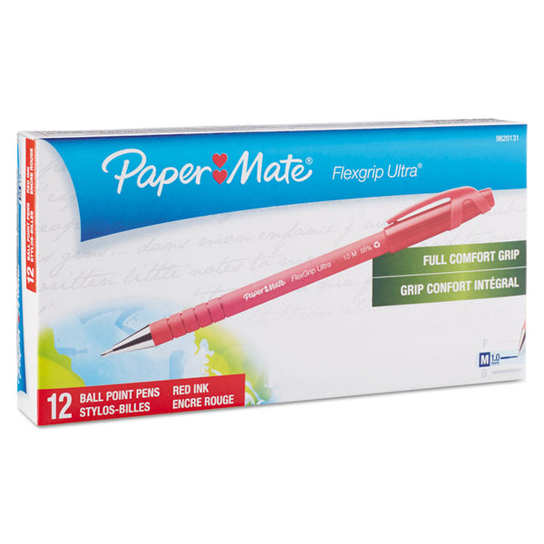 Paper Mate® FlexGrip Ultra Recycled Ballpoint Pen, Stick, Medium 1 mm, Red Ink, Red Barrel, Dozen (PAP9620131)