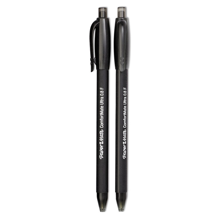 Paper Mate® ComfortMate Ultra Ballpoint Pen, Retractable, Medium 1 mm, Black Ink, Black Barrel, Dozen (PAP6330187)