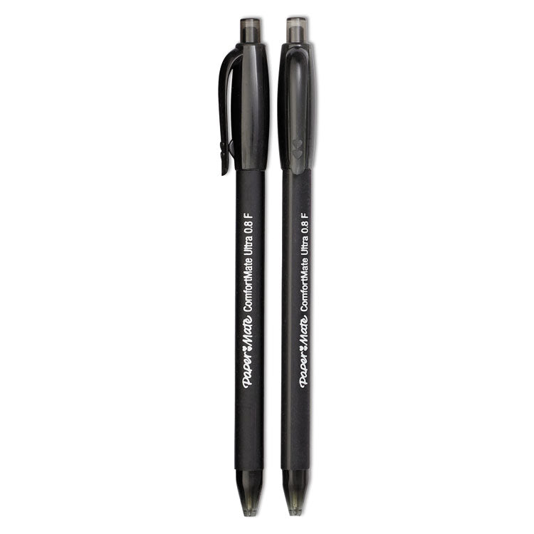 Paper Mate® ComfortMate Ultra Ballpoint Pen, Retractable, Fine 0.8 mm, Black Ink, Black Barrel, Dozen (PAP6380187)