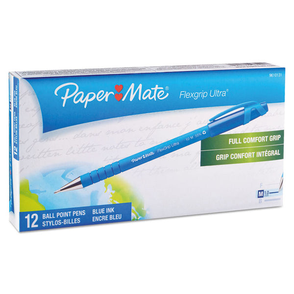 Paper Mate® FlexGrip Ultra Recycled Ballpoint Pen, Stick, Medium 1 mm, Blue Ink, Blue Barrel, Dozen (PAP9610131)