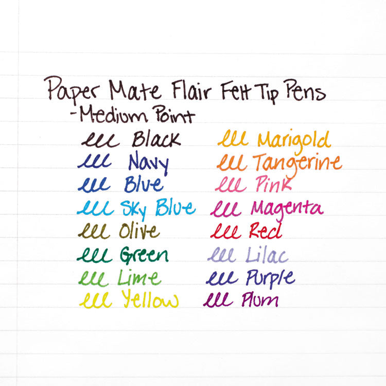 Paper Mate® Point Guard Flair Felt Tip Porous Point Pen, Stick, Medium 0.7 mm, Black Ink, Black Barrel, Dozen (PAP8430152)