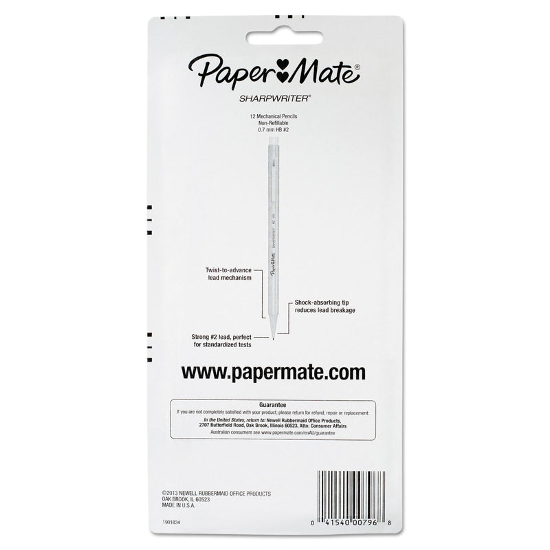 Sharpie Sharpwriter Mechanical Pencil, 0.7 mm, HB (#2.5), Black Lead, Assorted Barrel Colors, Dozen (PAP1898483C) Pack of 12