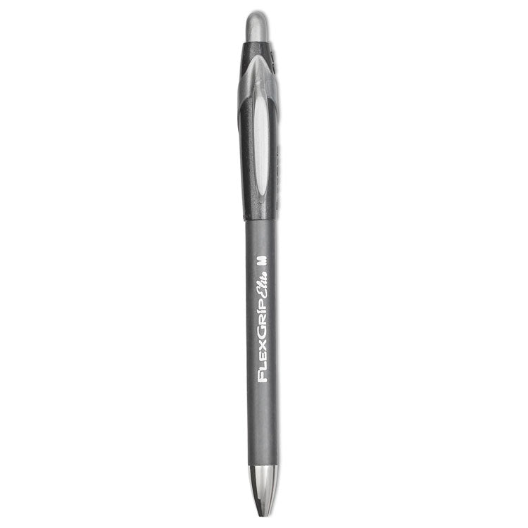 Paper Mate® FlexGrip Elite Ballpoint Pen, Retractable, Medium 1 mm, Black Ink, Black Barrel, Dozen (PAP85580)