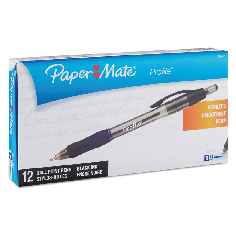 Papermate® Profile Ballpoint Pen, Retractable, Bold 1.4 mm, Black Ink, Translucent Black Barrel, Dozen (PAP89465A) 1 Dozen