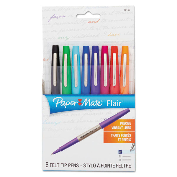 Paper Mate® Flair Felt Tip Porous Point Pen, Stick, Extra-Fine 0.4 mm, Assorted Ink and Barrel Colors, 8/Pack (PAP1927694)
