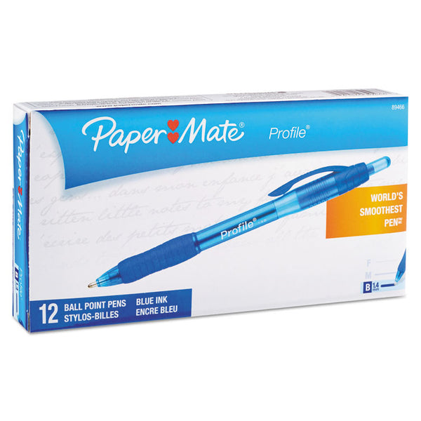 Paper Mate® Profile Ballpoint Pen, Retractable, Bold 1.4 mm, Blue Ink, Translucent Blue Barrel, Dozen (PAP89466)